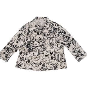 Coral Bay Cream Black Tropical Print Lightweight Spring/Summer Jacket Size L